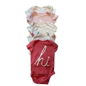 Carter's Set (5) Baby Short Sleeve, Bodysuits, Bunny, Clouds, Safari, Hearts